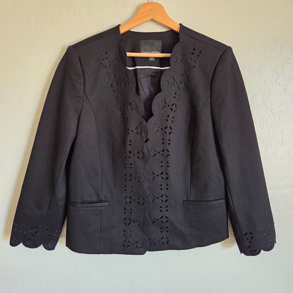 Banana Republic Ponte Knit Scalloped Open Front Blazer Black Size 12 Work Career
